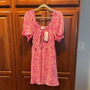 Sienna Sky Vibrant Pink and Cream Patterned Mini Dress